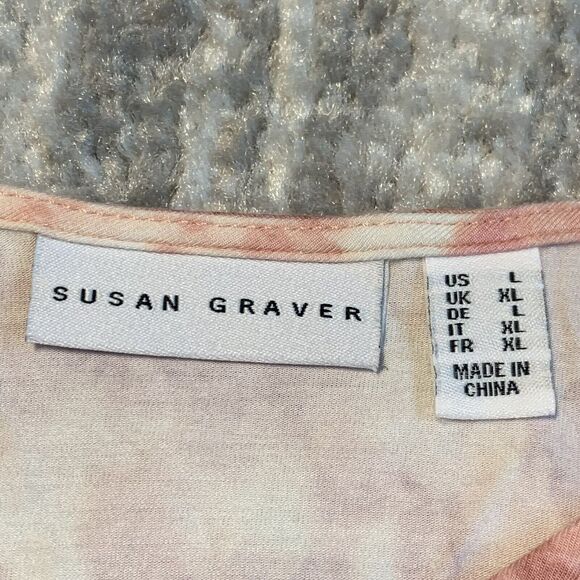 Susan Graver Tunic Top Women Size L Pink Tie-Dye Watercolor Kangaroo Pocket C13 - Picture 8 of 14
